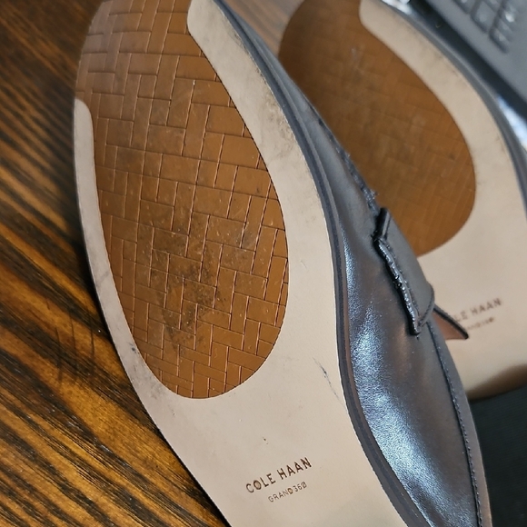 Cole Haan Black Leather Slip-On Mule Loafers with Gold Accent - Picture 4 of 4